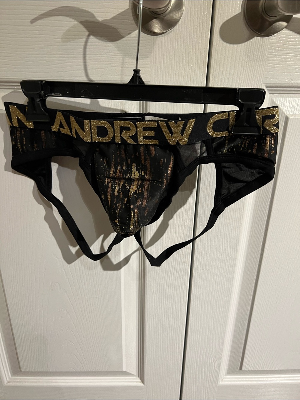 Andrew Christian Black Jockstrap with Gold Metallic Print
